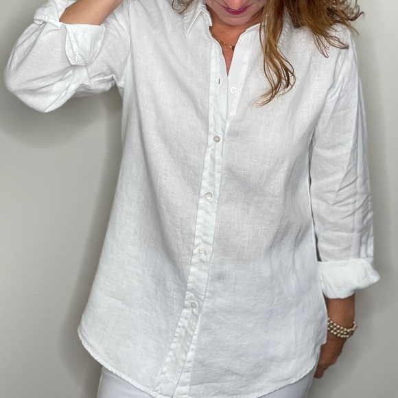 Pure Amici Classic White Linen Long Tunic Button Up Shirt Rounded Hem Sz S - Picture 4 of 16